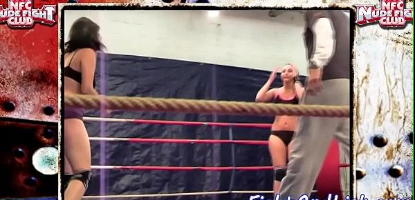  Dyke babes wrestle naked in a boxing ring